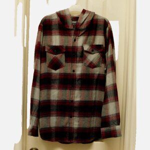 COMPANY EIGHTY ONE Mens Button  Up Plaid Flannel Hoodie Medium